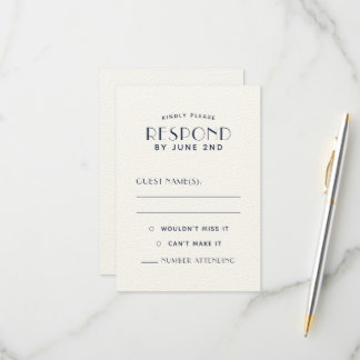 Simple Clean Minimal Ecru Navy Wedding RSVP Cards