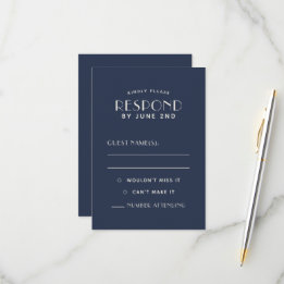 Simple Clean Minimal Navy Ecru Wedding RSVP Cards