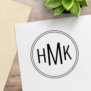 Simple Clean Monogram 3 Initials Rubber Stamp