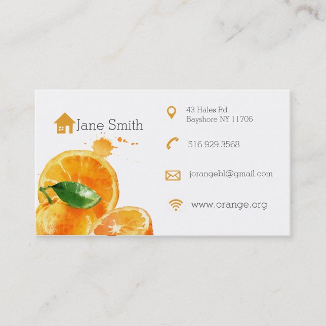 Simple clean orange fruit  business cards (Front)
