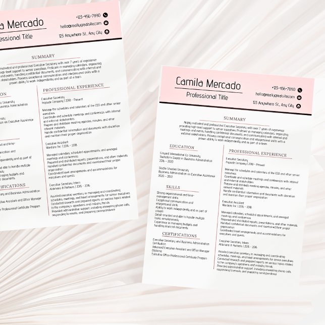 Simple Clean Pink Aesthetic Resume Template Custom Letterhead (Creator Uploaded)