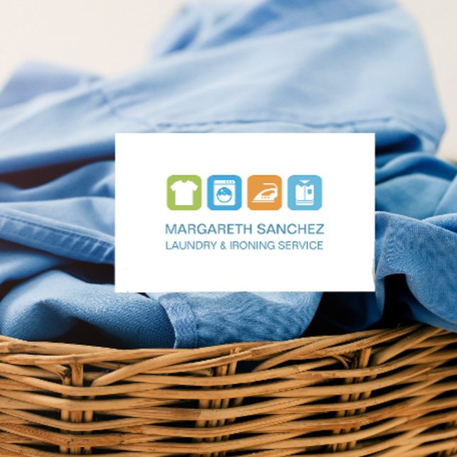 Simple Clean Professional Laundry Ironing Service Business Card (Creator Uploaded)