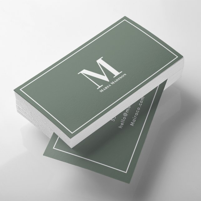 Simple Clean Sage Green Monogram Minimalist Business Card (Creator Uploaded)