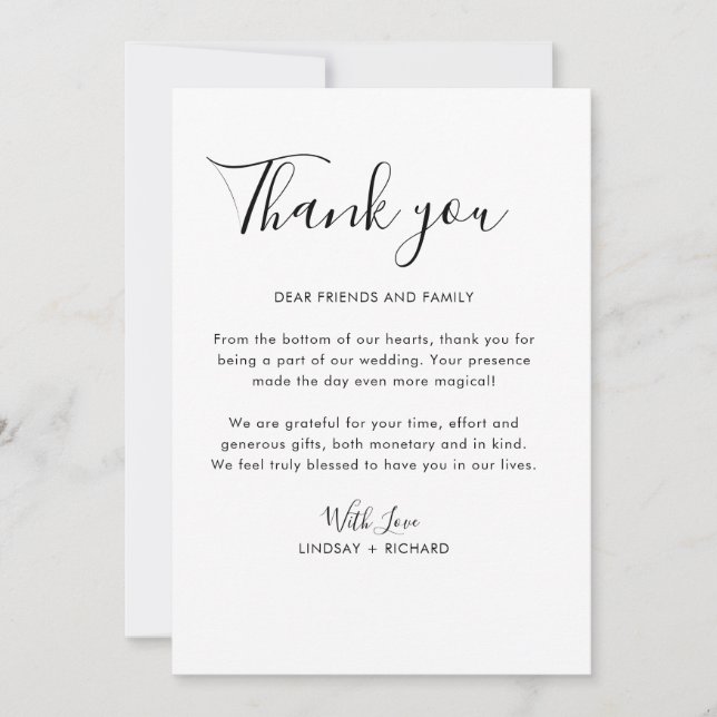 Simple Clean Typography Modern Minimalist Wedding Thank You Card (Front)
