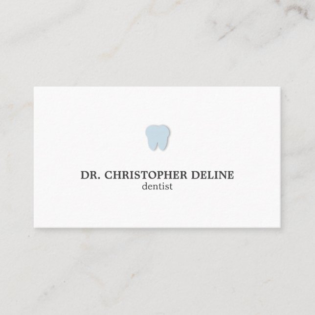 Simple Clean White Blue Teeth Logo Dentist Business Card (Front)