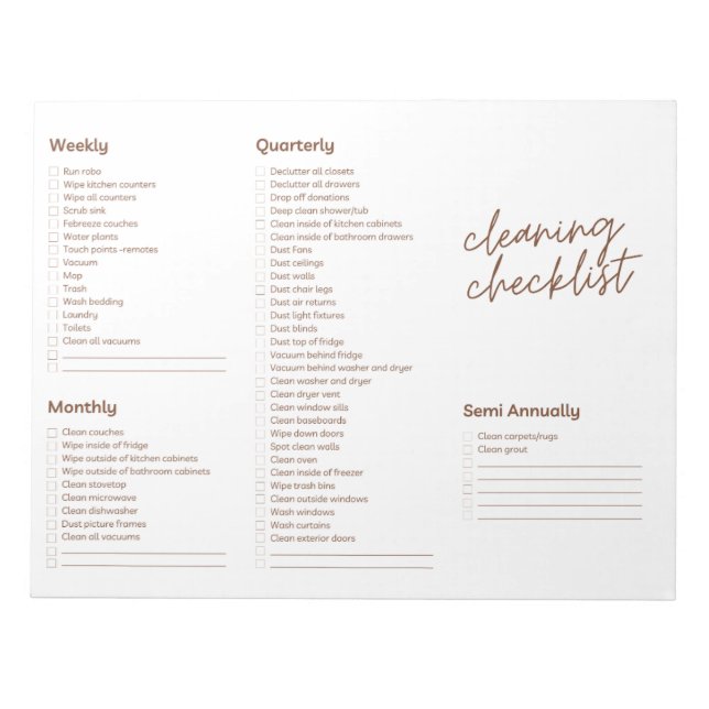 Simple Cleaning Checklist Notepad (Front)