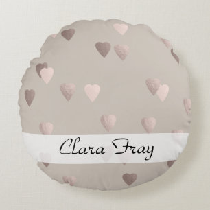 simple clear rose gold love hearts, neutral round cushion