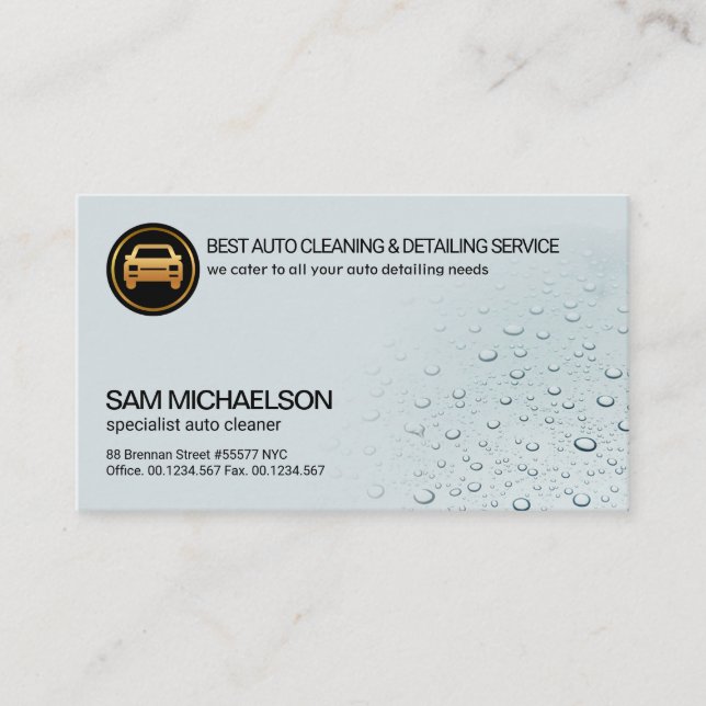 Simple Clear Water Drops Automotive Car Wash Business Card (Front)
