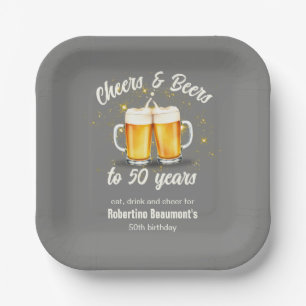 Simple Clinging Glasses Cheers Beers to 50 Years Paper Plate