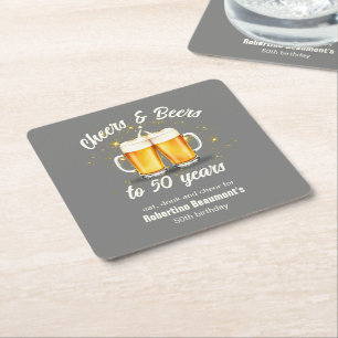 Simple Clinging Glasses Cheers Beers to 50 Years Square Paper Coaster