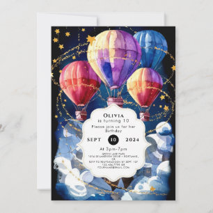 Simple Clouds Hot Air Balloon Birthday Invitation