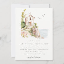 Simple Coastal Catholic Watercolor Church Wedding