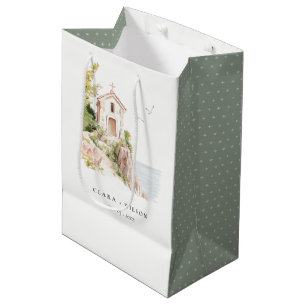 Simple Coastal Catholic Watercolor Church Wedding Medium Gift Bag