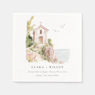 Simple Coastal Catholic Watercolor Church Wedding Napkin