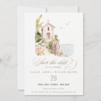Simple Coastal Catholic Watercolor Church Wedding Save The Date