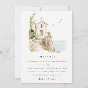 Simple Coastal Catholic Watercolor Church Wedding Thank You Card