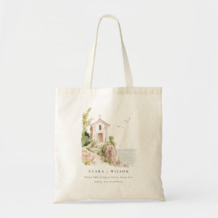 Simple Coastal Catholic Watercolor Church Wedding Tote Bag