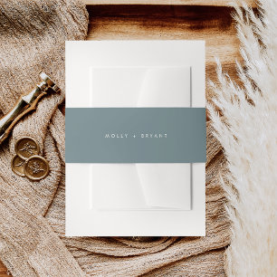 Simple Coastal Dusty Blue Wedding Invitation Belly Band