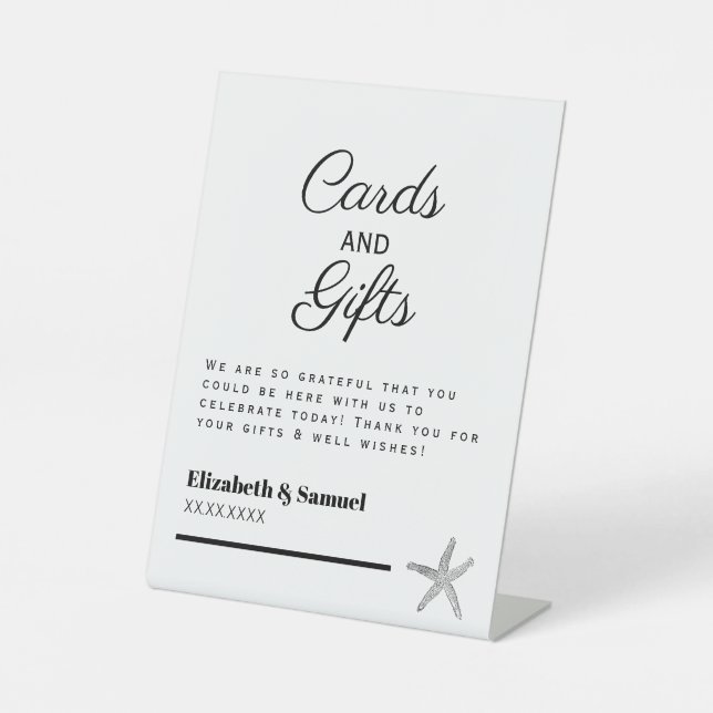 Simple Coastal Wedding Cards & Gifts Pedestal Sign (Front)