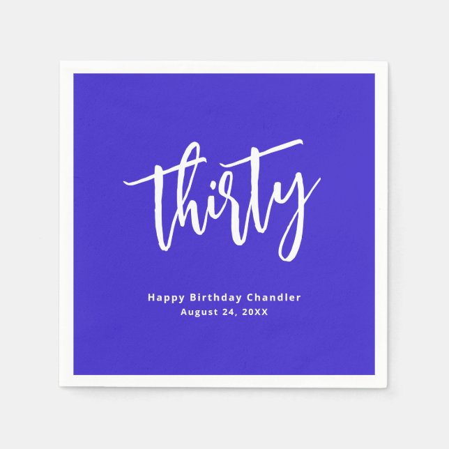 Simple Cobalt Blue 30th Birthday Party Napkins (Front)