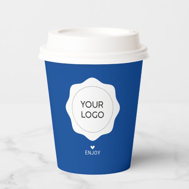 Simple Cobalt Blue Business Logo Custom Paper Cups (Front)