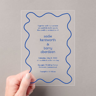 Simple Cobalt Blue Squiggle Frame Modern Wedding Acrylic Invitations