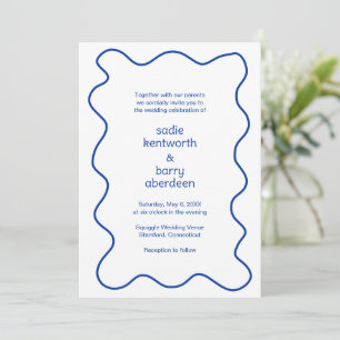 Simple Cobalt Blue Squiggle Frame Modern Wedding Invitation