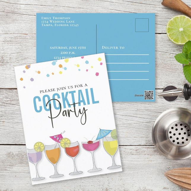 Simple Cocktail Party Modern Minimalist Invitation Postcard (Creator Uploaded)