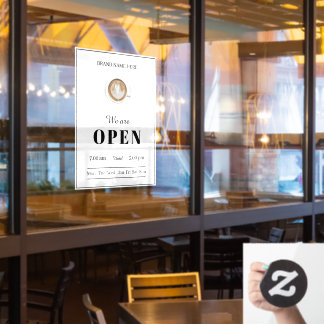 Simple Coffee Art Cup Business Open Hours Door Window Cling
