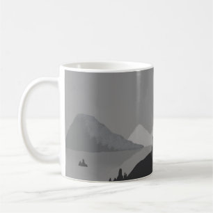 Simple coffee mug with gray mountain landscape