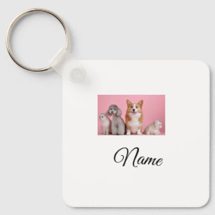 Simple colorful animal add name photo custom key ring