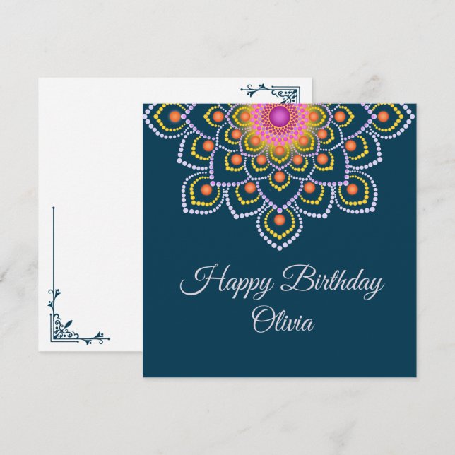 Simple Colorful Dot Mandala Happy Birthday Card (Front/Back)