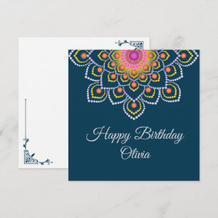 Simple Colorful Dot Mandala Happy Birthday Card