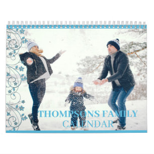 Simple Colorful Family Photo Classic Scrolls Calendar