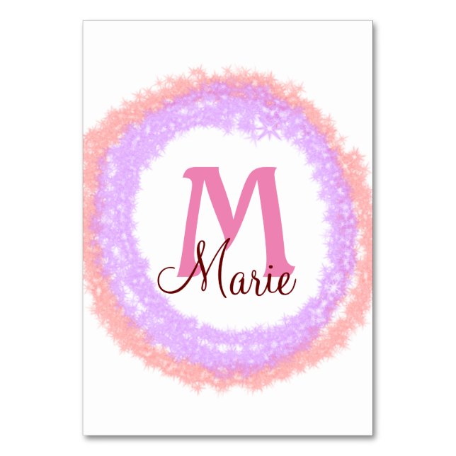 Simple colorful glitter sparkle add name monogram  table number (Front)