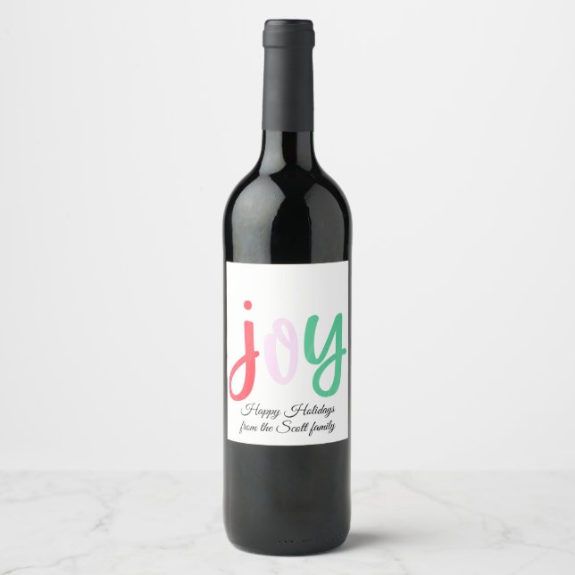 Simple colorful holiday Joy Wine Label (Front)