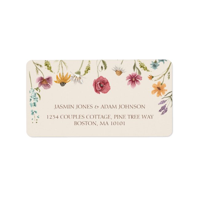 Simple Colorful Wildflower Floral Wedding Label (Front)