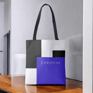 Simple Colour Block Blue, Black and White with Nam Tote Bag