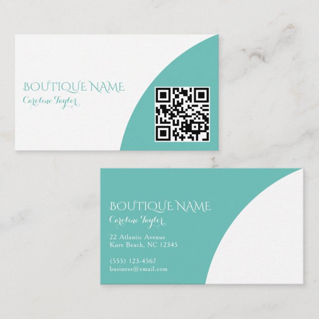 Simple Colour Block Boutique Teal with QR Code Enclosure Card (Front/Back)