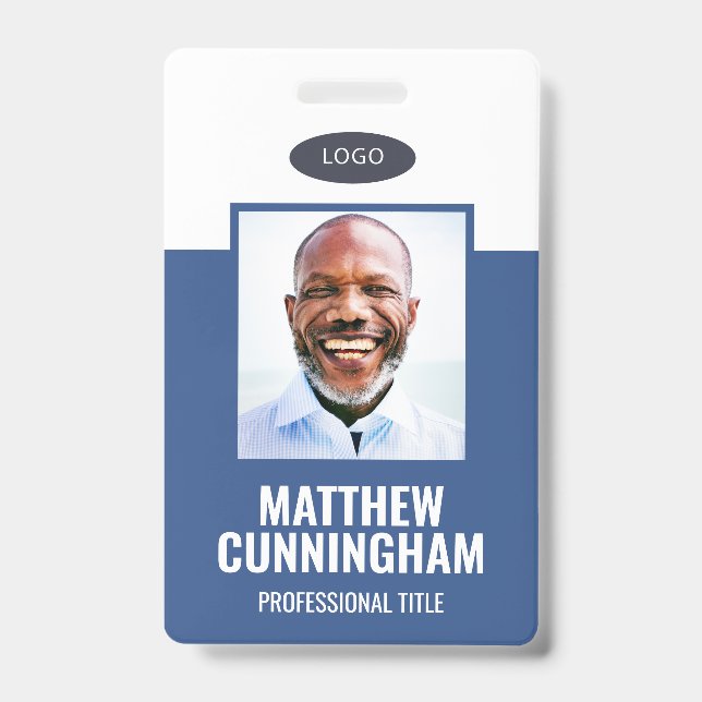 Simple Colour Custom Logo Employee Name Barcode ID Badge (Front)