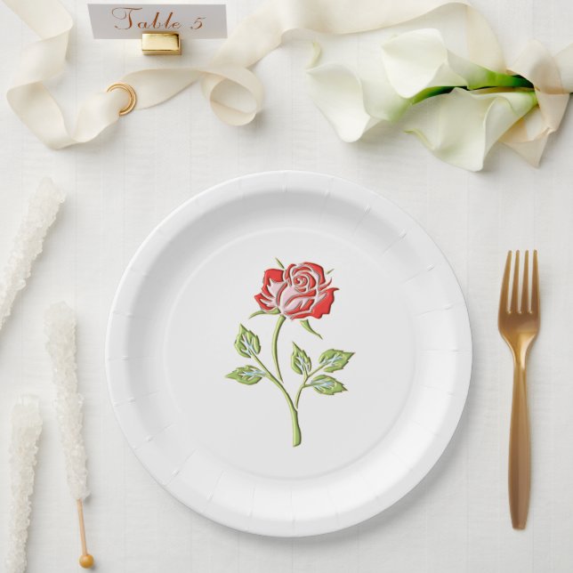 Simple Coloured Rose Paper Plate (Wedding)