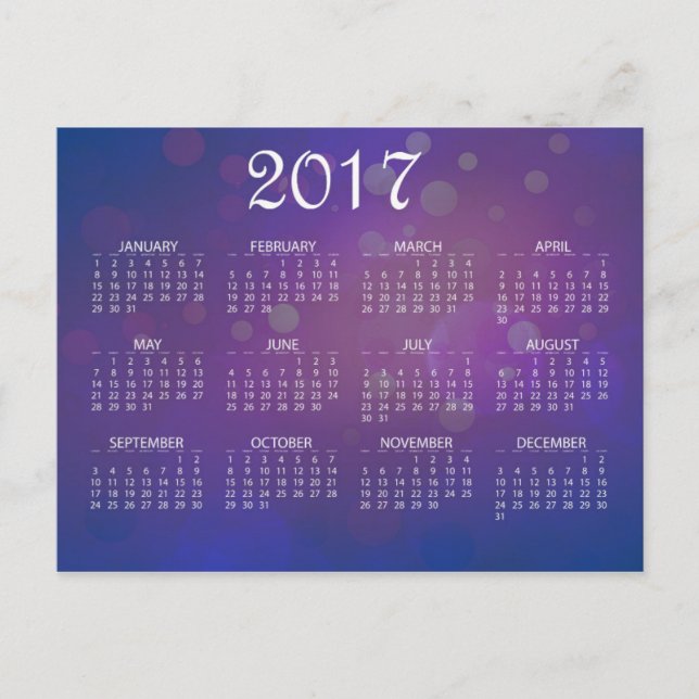 Simple Colourful 2017 New Year Calendar Holiday Postcard (Front)