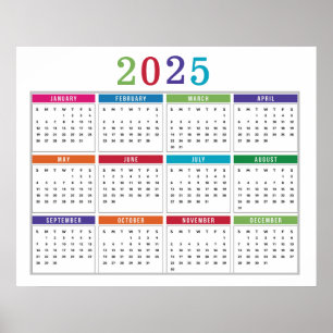 Simple colourful 2025 Calendar Poster