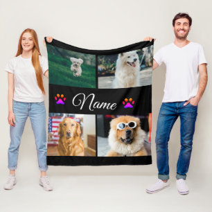 Simple colourful animal add name photo collage fleece blanket
