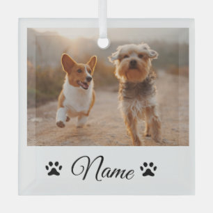 Simple colourful animal add name photo collage glass tree decoration