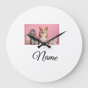 Simple colourful animal add name photo custom large clock
