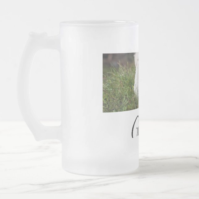 Simple colourful animal add name photo custom thro frosted glass beer mug (Left)