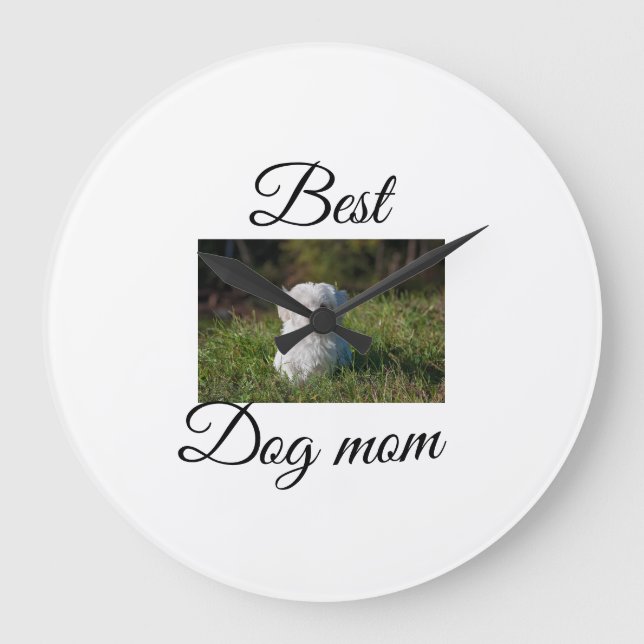 Simple colourful animal add name photo dog mum gif large clock (Front)