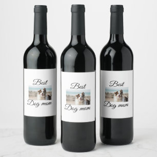 Simple colourful animal add name photo dog mum gif wine label