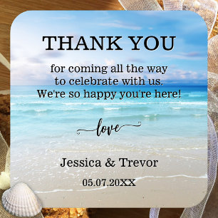 Simple Colourful Beach Wedding Thank You  Square Sticker